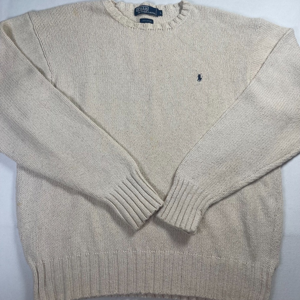 Vintage 90s Polo Ralph Lauren Sweater Men's Large Shaker Stitch Knit 100% Cotton